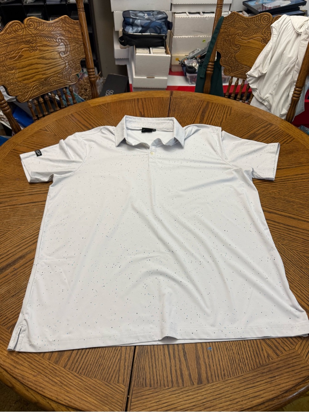 Sunday Swagger Paint All Over Men's White Micro-Speck Polo Shirt
